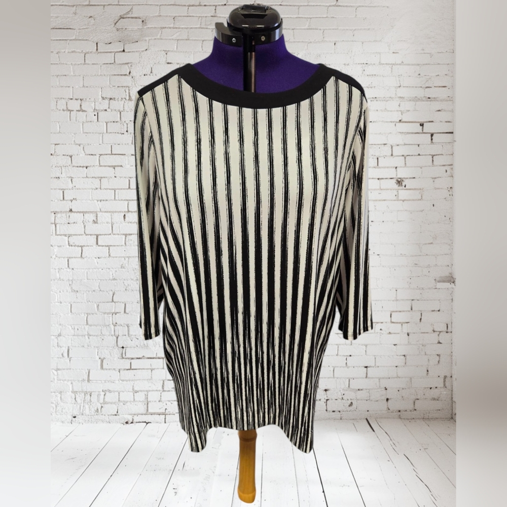 Chico's Easywear Black and White Striped Women's Tunic Top Shirt